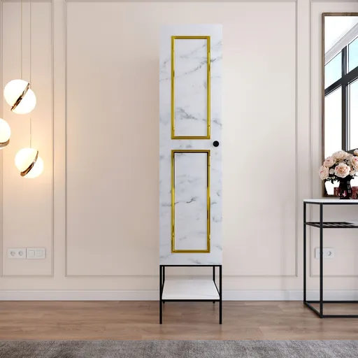 Dulap pentru haine, Hanah Home, Martin 1, 42x200x50 cm, Alb / Negru / Auriu