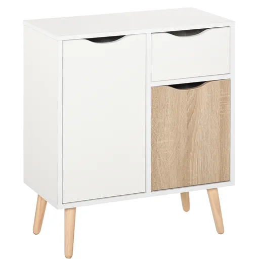 HOMCOM Bufet Mobilier de Depozitare Design scandinav 2 dulapuri sertar culisant Lemn Alb stejar deschis | Aosom Romania