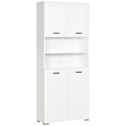 Kleankin Dulap pentru Baie din PAL, Design Anti-Răsturnare, cu 2 Dulapioare și 2 Rafturi Deschise, 80x33.5x190 cm, Alb | Aosom Romania