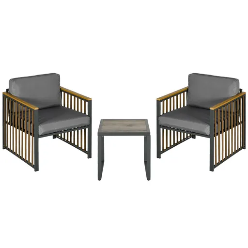 Outsunny Set de Mobilier de Grădină din 3 Piese, Set de 2 Canapele cu Perne Groase și Măsuță de Cafea, 66x68x68 cm, Gri | Aosom Romania