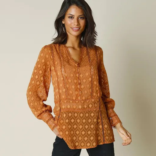 Bluză din voal jacquard cu dantelă