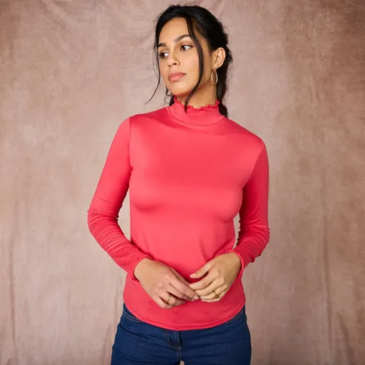 Tricou uni cu guler înalt și tiv ondulat