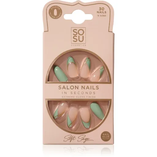 SOSU Cosmetics Salon Nails unghii artificiale culoare Soft Sage 30 buc