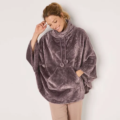 Poncho din fleece cu model în relief