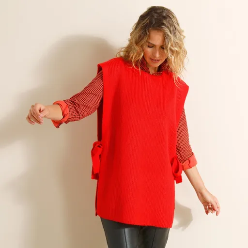 Vestă lungă cu legături laterale, cu atingere de mohair