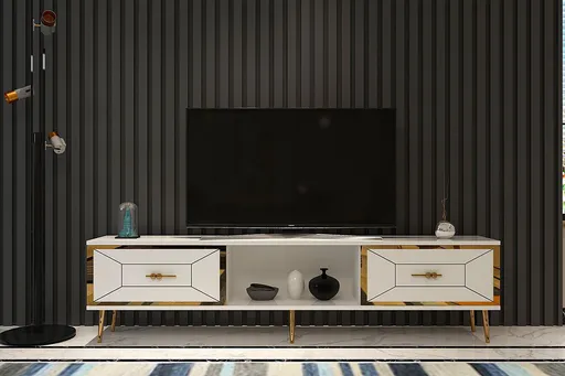 Comoda TV, Hanah Home, Arno, 150x40.6x29.6 cm, Alb/Auriu