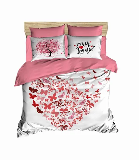 Lenjerie de pat dubla King (IT), 3 piese, L'essentiel Maison, 183, Alb/Roz