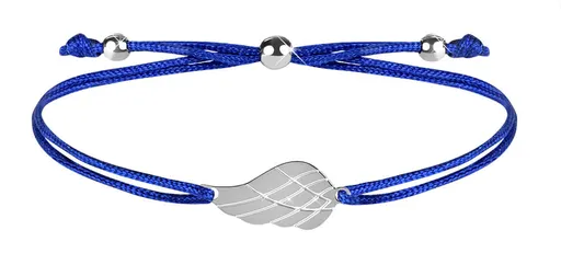 Troli Brățară șnur cu aripi de înger albastră/oțel