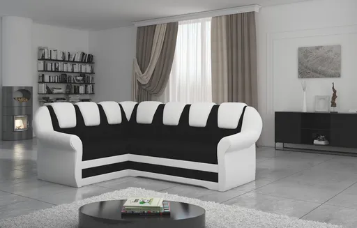 Coltar extensibil stanga 3 locuri ELTAP, LII-020, Lord II, 243x195x112 cm, lemn/poliester, negru/alb