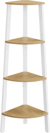 Biblioteca de colt  Ladder, Vasagle, 33.4x33.4x125 cm, PAL/otel, alb/natural