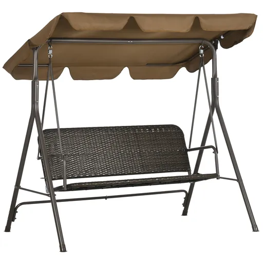 Outsunny Balansoar de gradina cu 3 locuri si acoperis reglabil, balansoar din ratan PE si otel, 167x112x153cm, maro | Aosom Romania