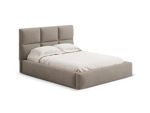 Pat tapitat cu somiera rabatabila si lada depozitare, 160x200 cm, Windsor & Co, Libera, catifea, cappuccino