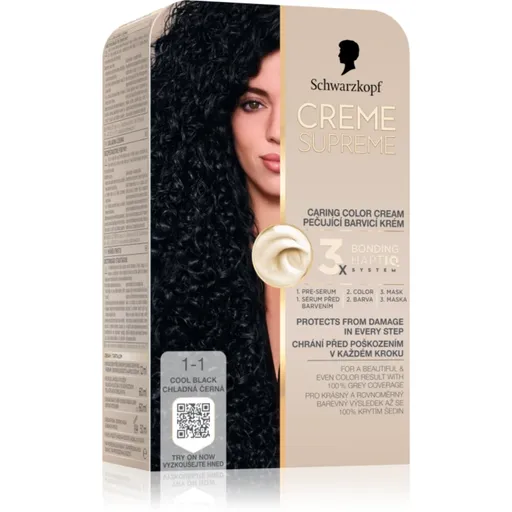 Schwarzkopf Creme Supreme Culoare permanenta pentru par culoare 1-1 Cool Black 60 ml