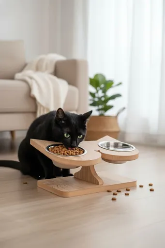 Bol pentru hrana animale de companie, Paws & Whiskers, Apvm2, MDF , Multicolor