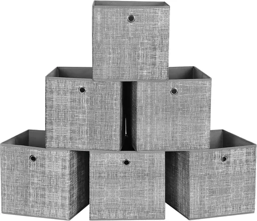 Set 6 cutii pentru depozitare, Songmics, 30x30x30 cm, material netesut/carton, gri