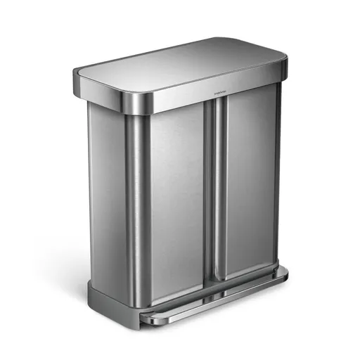 Simplehuman Coș de gunoi cu pedală pentru sortare,58 l, oțel periat, FPP, argintiu