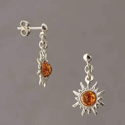 Cercei soare din argint cu chihlimbar