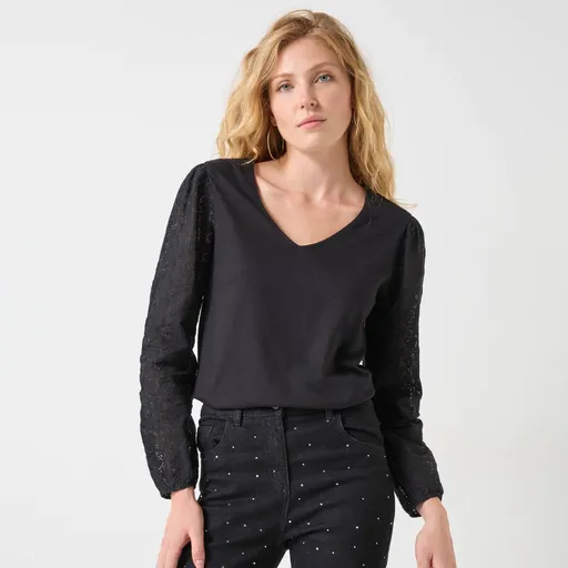 Tricou cu mânecă lungă din dantelă