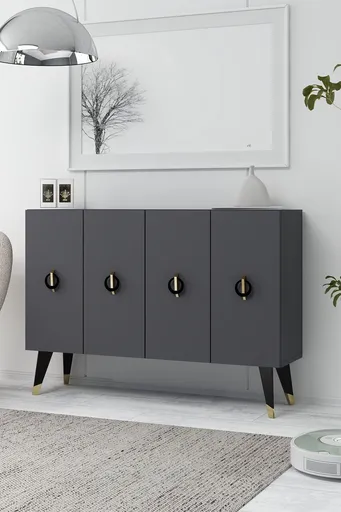 Consola, Hanah Home, 8183KM-32, 120x80x29.6 cm, PAL , Antracit / Negru / Auriu