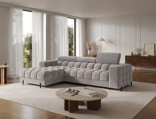 Coltar extensibil stanga 3 locuri ELTAP, LT-04AU, Felro, 285x181x93 cm, lemn/poliester, gri