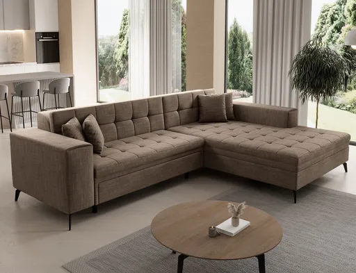 Coltar extensibil dreapta 4 locuri ELTAP, Sol-23, Solange, 292x196x84 cm, lemn/poliester, bej inchis