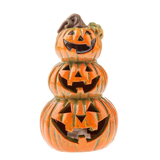 Decorațiune ceramică de toamnă Trei dovleci cu față, 9 x 15 cm