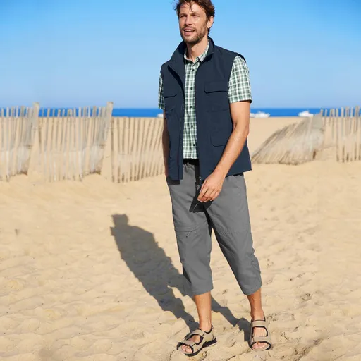 Pantaloni 3/4 cu talie elastică și buzunare + curea asortată