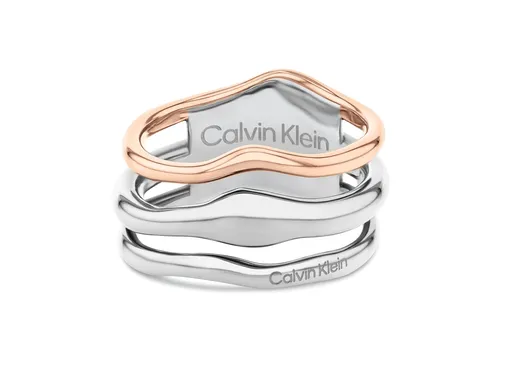 Calvin Klein Inel bicolor la modă de oțel pentru femei CK Wavy 35000651 56 mm