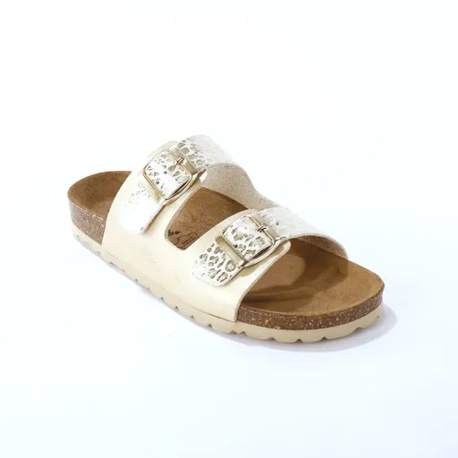 Papuci de casă cu model leopard și 2 catarame