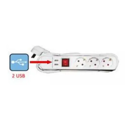 Prelungitor cu intrerupator 3P 1.5m + 2 porturi usb Adeleq 31-156