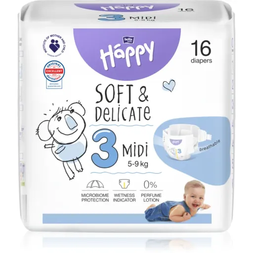Bella Baby Happy Soft&Delicate Size 3 Midi scutece de unică folosință 5-9 kg 16 buc