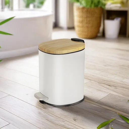 Cos de gunoi cu pedala Fianema, Wenko, 17x21x23.5 cm, otel/bambus/polipropilena, multicolor