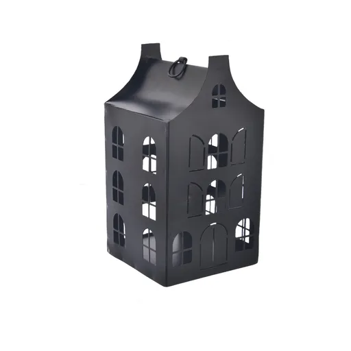 Suport metalic pentru lumânări InDecor LittleHouse negru, 10 x 10 x 19 cm