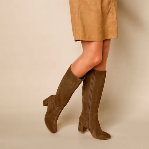 Cizme cu toc, din piele