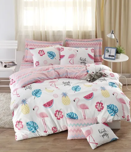 Lenjerie de pat dubla King, 3 piese, 220x240 cm, amestec bumbac, Eponj Home, Kokteyl, alb