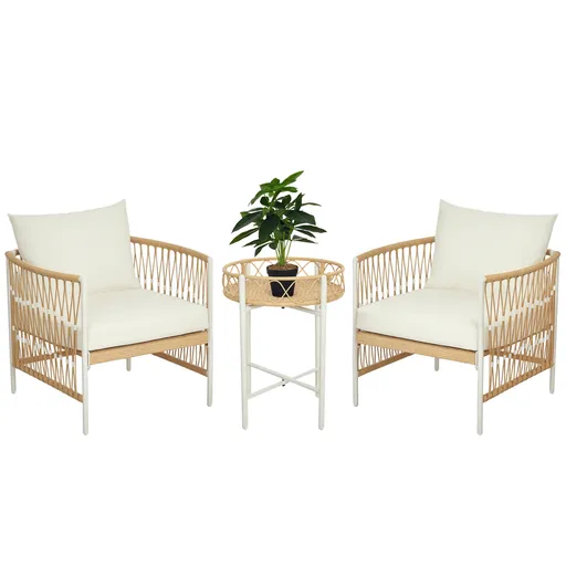 Outsunny Mobilier din 3 Piese pentru Terasă, Set din 2 Canapele și o Măsuță de Cafea pentru Exterior din Ratan, 72x66x64 cm, Crem | Aosom Romania