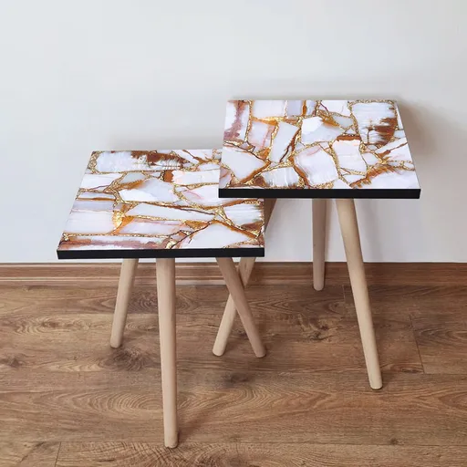 Set masute 2 piese, Hanah Home, 2Shp106, Alb / Auriu / Maro