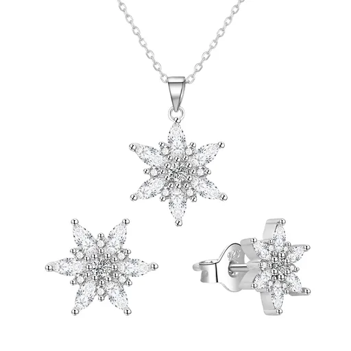 Agato Set fermecător de bijuterii din argint Fulgi de nea AGT-SET01W (lănțișor, pandantiv, cercei)