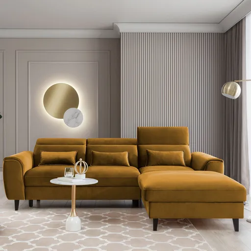 Coltar extensibil dreapta 4 locuri ELTAP, Foble, 267x196x100 cm, lemn/poliester, mustar