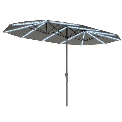 Outsunny Umbrelă dublă cu lumină solară, Aluminiu, Poliester, Protecție UPF50+, rezistent la UV, Umbrelă pentru terasă, Gri închis | Aosom Romania