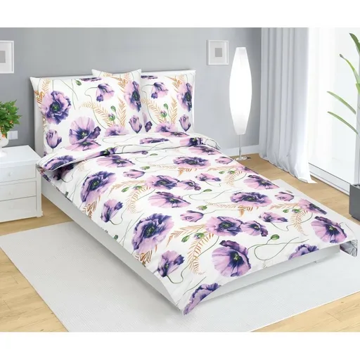 Bellatex Lenjerie de pat din bumbac Violet cuflori, 140 x 200 cm, 70 x 90 cm