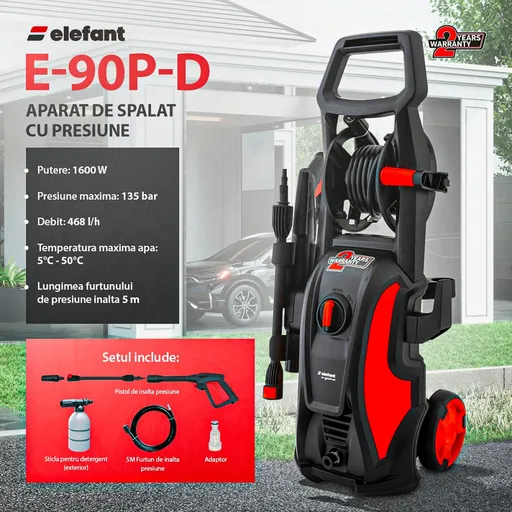 Aparat de Spalat cu Presiune Elefant E-90P-D, 1600 W, 480l/h, 90bar, lungime Furtun 5 m
