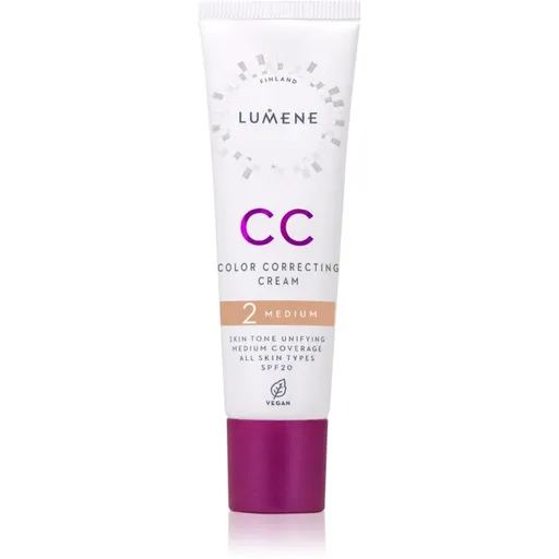 Lumene CC Color Correcting Cream Crema CC pentru un ten uniform SPF 20 culoare 2 Medium (Cool) 30 ml