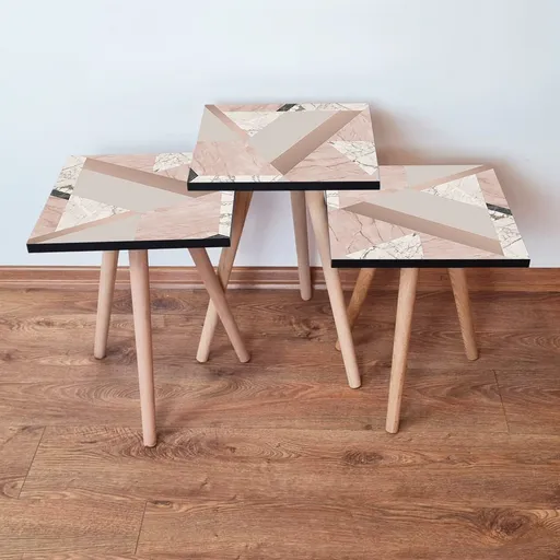 Set masute 3 piese, Hanah Home, 3Shp320, Bej / Roz / Alb