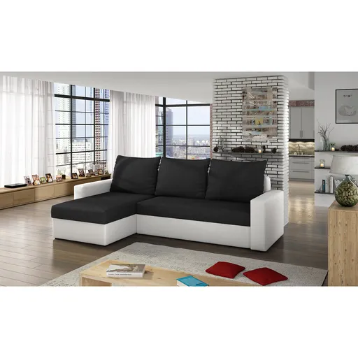 Coltar extensibil reversibil 3 locuri ELTAP, Livio, 237x150x72 cm, lemn/poliester, negru/alb