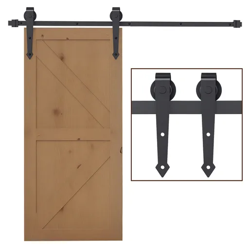 HOMCOM Kit pentru Ușă Culisantă, Șină pentru Ușă Culisantă Simplă cu Rolele Stil Rustic, 200x4x0,6 cm, Maro | Aosom Romania