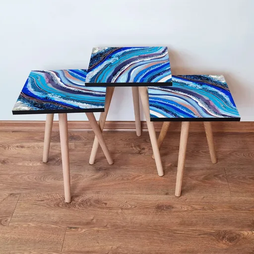 Set masute 3 piese, Hanah Home, 3Shp289, Bleumarin / Albastru / Alb / Mov