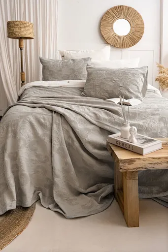 Set cuvertura de pat dubla 3 piese, L'essentiel Maison, Italo, Bumbac, Bej