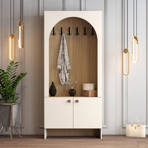 Cuier de perete, Hanah Home, Palermo K, 90x200.6x37 cm, PAL, Crem / Stejar