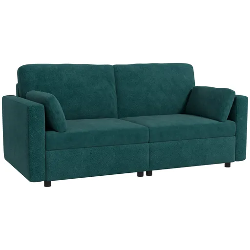 Canapea clasică cu 3 locuri cu scaun capitonat și arcuri, canapea din catifea pentru living și birou cu perne, 178x82x85cm verde HOMCOM | Aosom RO